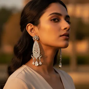 ต่างหูห่วงเงินสำหรับผู้หญิง ประดับเพชรซิคอนสีขาว มุก และชุบทอง เหมาะสำหรับงานแต่งงานและงานปาร์ตี้ - Product Image 1