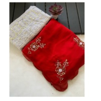Sari en tissu georgette doux avec broderie, magnifique chemisier à motif floral avec perles et travail à la main Katdana, vêtements ethniques