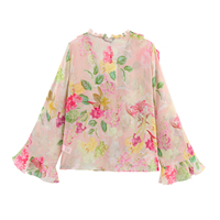 Blus Wanita lengan panjang, atasan Blusas Chic Wanita lengan panjang, blus dekorasi lapis, motif bunga, mode baru, 2025