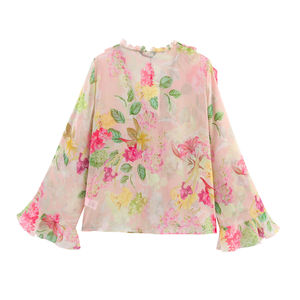 Mujeres 2025 nueva moda elegante estampado de flores decoración en capas Blusas Vintage manga larga camisas femeninas Blusas Chic Tops - Product Image 2