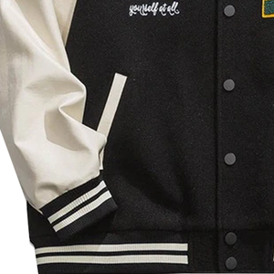 Logo personnalisé du fabricant OEM Veste universitaire XL haute qualité pour femmes Chaud Noir Blanc Manches en cuir Broderie de laine - Product Image 6