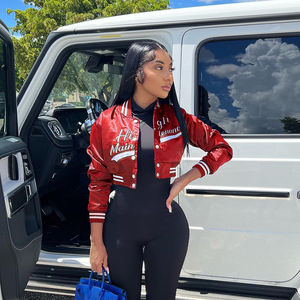 Veste universitaire Letterman respirante pour femmes 22606 lettres d'uniforme de Baseball brodées doublure en Nylon traitement de teinture Design Unique - Product Image 4