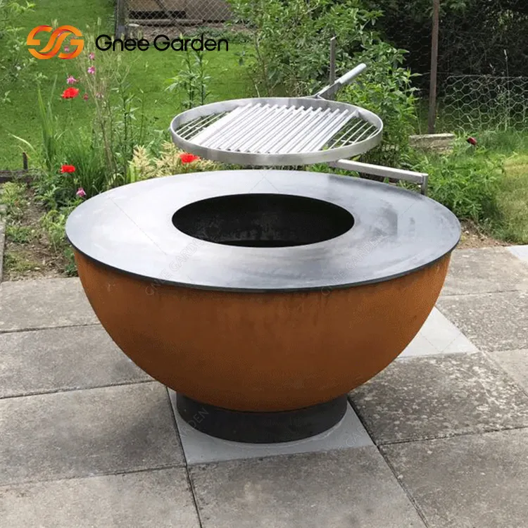 2024 Ngoài Trời Bbq lớn treo tùy chỉnh thiết kế bát lửa Vạc lửa Pit corten thép BBQ