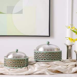 Mint Green Islamic Geometric Cutout Contemporary Arabesque Hot Pot Stainless Steel Interior Durable Wood Bottom <b>Food</b> <b>Warmer</b> 26cm - Product Image 5