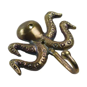 Octopus Cast Iron Wall Hook, Cast Iron Green and Gold Octopus Hook