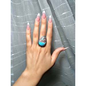 Dave Skeets Golden Hill Turquoise & Platinum Sterling <b>Silver</b> <b>Boho</b> <b>Ring</b> Handmade Jewelry Bezel Setting Size 7.75 Everyday Wear - Product Image 5