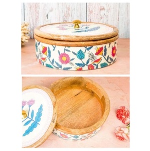 Round Handmade Wooden Storage <b>Box</b> Handcrafted Design Natural Wood <b>Box</b> Mango and Acacia Wood <b>Keepsake</b> <b>Box</b> with Multiple Use - Product Image 3