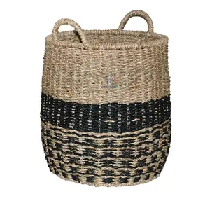 Вьетнамские плетеные корзины из натуральных водорослей для полок плетеная корзина для хранения из ротанга со вставными ручками складная коробка из соломы