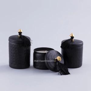 Tarro decorativo para velas de Color negro mate para el hogar con tapa, vela llena de cera de lujo, tarro contenedor de velas de Metal votivo - Product Image 3