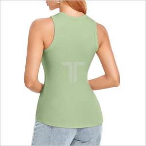 2024, camisetas sin mangas informales para mujer, blusas ajustadas de cuello alto con espalda de corredor sin mangas acanalada, camisa básica de verano superventas - Product Image 6