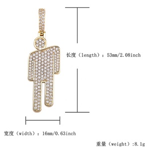 Hip Hop Hipster Shiny Cubic Zirconia Collar Chunky Brass Chapado en oro Hombre Billie Eilish's Iconic Logo Colgante con cadena de tenis - Product Image 2