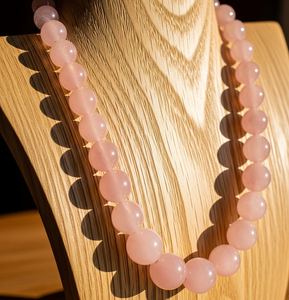 Women's 18-Inch Rose Quartz Stone <b>Beaded</b> Necklace Silver 925 Lock Hand Knotted Design Trendy Fashion Jewelry Accessory Gift - Product Image 2