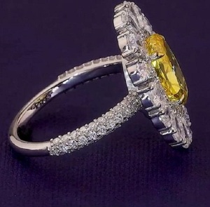 Fine Jewelry Oval Cut Yellow Lab Grown Diamond <b>Cocktail</b> <b>Ring</b> Women Engagement Gift <b>Gold</b> Plated Luxury Flower Design - Product Image 3