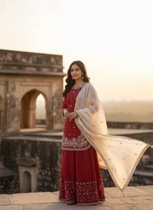 Collection de robes de mariage incroyablement colorées, costume Punjabi Plazzo Kamiz, modélisé pour adultes, nouvelle mode, vêtements indiens et pakistanais - Product Image 2