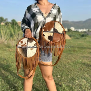 Sac à bandoulière en fourrure de vachette sac à main nouveau Designer élégant Western Collection de franges bandoulière épaule sacs ronds utilisation des femmes sac à main - Product Image 2