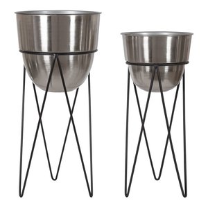 Axel Set <b>Planters</b> with Black Cylindrical Pots and <b>Gold</b> Geometric Stands Sculptural Accent Duo for Home Decor - Product Image 3