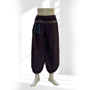 กางเกงผ้าฝ้าย100% สไตล์ Boho น้ำหนักเบาผ้าแคนวาสยืดหยุ่นได้เอวแบนแบบลำลองมีรูปแบบที่ไม่ซ้ำใครมีบริการ OEM - Product Image 2