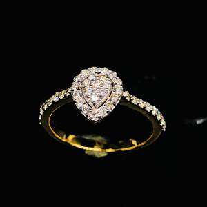 14K or jaune 0.39 TCW taille brillant diamant bague de fiançailles Halo pavé bande exquis luxe romantique bijoux spécial - Product Image 1