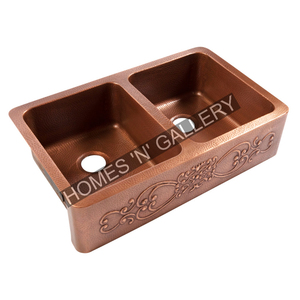 Fregaderos de cocina de cobre sólido hechos a mano antiguos Fregadero de barra de cobre de diseñador popular Cobre Doble pared Personalizado en relieve - Product Image 4