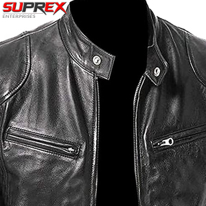 Chaqueta de Motociclista Personalizada para Hombre, Negra, de Mezclilla, con Forro de Piel de Oveja, Corte Ajustado, Cierre de Cremallera, Cuero PU Genuino, Estilo Vintage, Casual, Invierno - Product Image 3