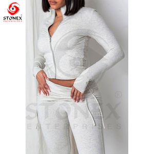 Conjuntos de invierno Conjunto de chándal Cremallera con pantalones acampanados Crop para mujer Ropa de mujer de dos piezas - Product Image 5