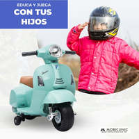 Moto Électrique Vespa Piaggio pour Enfants 30W, Moteur Anti-Basculement, Vitesse 2.5 km/h, Effets Musicaux, Marque Rome Mobiclinic
