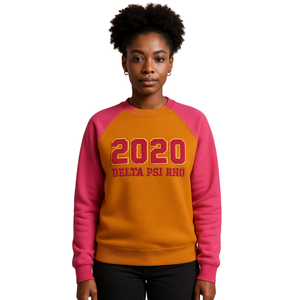 Delta Psi Rho Sorority Raglan Sleeve Crewneck Sweatshirt Gold Cotton Poly Founding Year 2020 Jumper Greek Life Casual Apparel - Product Image 1