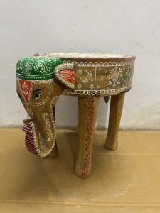 Handcrafted Rajasthani Hand-Painted Wooden Elephant Shape Coffee Table Side Table With Embose Work Decor Nightstand Bedside - Product Image 1