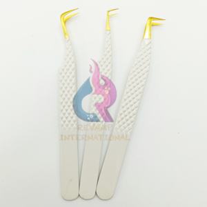 Mango de agarre de diamante con punta dorada de Color amarillo, pinzas de 90 grados para Mega pestañas, pinzas de acero inoxidable de 45 grados para aislamiento - Product Image 6