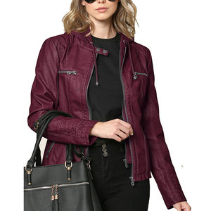 เสื้อแจ็คเก็ตหนังแท้สำหรับผู้หญิง สไตล์ปี 2024 ระบายอากาศได้ดี เป็นมิตรกับสิ่งแวดล้อม กันลม มีซิป แขนยาว คุณภาพสูง รับสกรีนโลโก้ - Product Image 6