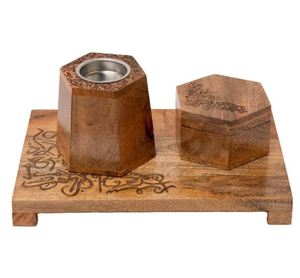 Brûleur d'encens en bois de manguier imprimé de Style dame de luxe Bakhoor Mubakhara imprimé à la main pour diffuseur d'aromathérapie à usage religieux à la maison - Product Image 1