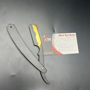 Maquinilla de afeitar recta de peluquero dorada y negra con logotipo personalizado con hoja reemplazable navaja de afeitar profesional de alta calidad - Product Image 3