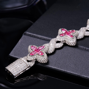 In Bulk 925 Silver Fully <b>Iced</b> <b>Out</b> VVS Moissanite Diamond Cuban Link <b>Chain</b> Bracelets Pink Lucky Clover for Women's Fine Jewelry - Product Image 3