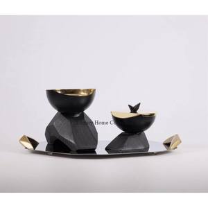 Nouveau brûleur d'encens en métal de style moderne avec bol en acier inoxydable et support ou support en aluminium coulé couleur or poli brillant - Product Image 5