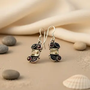 ต่างหูเงินแท้ 925 สไตล์วินเทจ ประดับด้วยพลอยซิทริน โกเมน มุก เพชร และมอยส์ซาไนต์ สำหรับงานแต่งงาน สำหรับผู้หญิง - Product Image 1