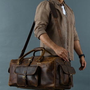 Spacious Leather Duffle Bag Travel Overnight Gym Bag With Zippered Compartments and Adjustable Shoulder <b>Strap</b> - Product Image 6
