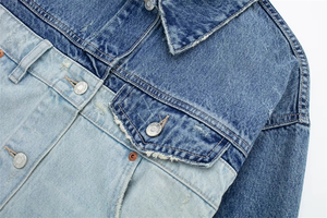 Caliente tendencia personalizada Otoño Invierno nueva ropa de calle fresca única Vintage Patchwork Color bloque Denim Jeans chaqueta abrigo para mujer - Product Image 5