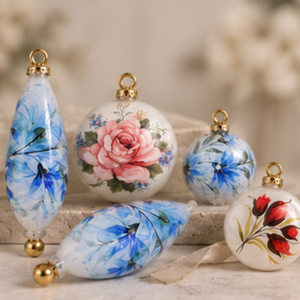 Adornos Navideños Florales Pintados a Mano, Decoraciones de Lujo para Árboles de Navidad con Rosas de Cristal, Adornos Personalizados para las Fiestas - Product Image 2