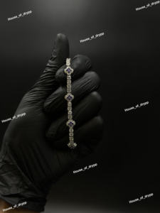 Pulsera de Diamantes de Moissanita Redondos Morados con Acabado Plateado, Elegante Pulsera de Eslabones para Mujer, Joyería para Bodas y Fiestas - Product Image 2