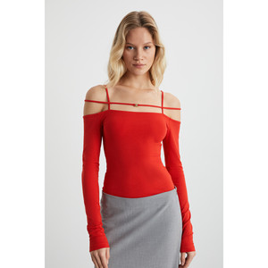 Chemisier à boucles et bretelles décoratives en viscone et lycra pour femme ETHIQUET LIADAN - Product Image 3