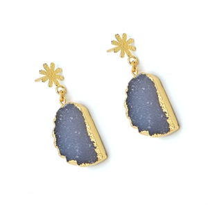 ต่างหูทรงหยดน้ำประดับด้วยหยกดรูซี่เคลือบทอง 18K ทำด้วยมือจากทองเหลือง |   เครื่องประดับเจ้าสาวสุดฮิต |   ผู้ผลิตอินเดีย DUA - Product Image 1