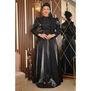 ชุดราตรีสีดำ MSW19128-1 สำหรับคนไซส์ใหญ่ ชุดออกงานทรงบอลกาวน์ ไหล่รูด คอสูง แขนสั้น ทรงเอ็มไพร์ ยาวแบบแม็กซี่ ไซส์ XS-XL - Product Image 3