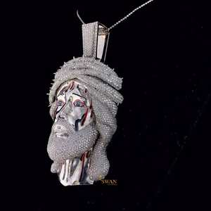Jesus Head Hip Hop Pendant Fully Iced Out with Lab Grown Cut Diamonds 925 Sterling Silver Fine <b>Jewelry</b> Pendants for Gifts - Product Image 5