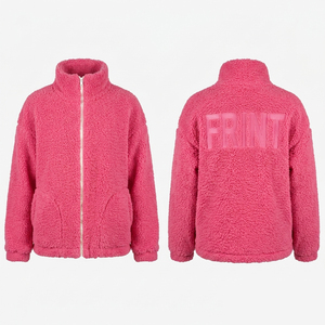 Veste polaire Sherpa pour femme, entièrement zippée, col montant, manteau doux effet teddy, coupe ample, vêtement d'extérieur d'hiver, logo personnalisé, fausse fourrure, élégante et épaisse - Product Image 2