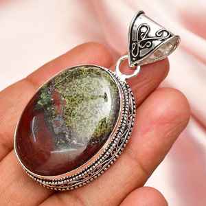 สร้อยคอมังกรเลือดแจสเปอร์925อัญมณีเงินสเตอร์ลิงจี้ดีไซน์ทำมือจี้เครื่องประดับชั้นดีและเครื่องรางสำหรับผู้หญิง - Product Image 3