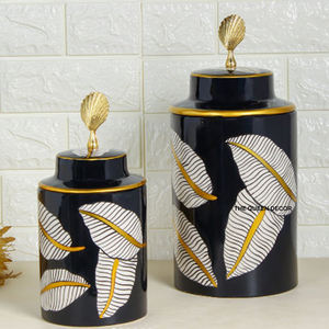 Sets Of 2 Elegant & <b>Decorative</b> Large Size Top Design Golden Metal Vase Flower <b>Decoration</b> Ginger Jar With <b>Lids</b> - Product Image 3