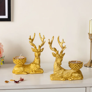 AK laiton l'ensemble de 2 rennes métal décor de table pièce maîtresse avec finition dorée décor décoratif de chambre d'hôtel - Product Image 3