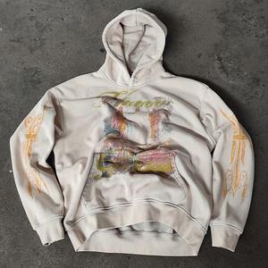 เสื้อกันหนาวมีฮู้ดแบบสวมหัวผ้าคอตตอนรุ่น100% สำหรับผู้ชายปักลายเส้นทึบผ้าคอตตอนรุ่น Dtg - Product Image 5