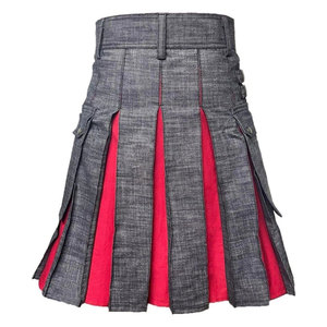 Kilt utilitaire écossais en denim gris pour homme, plissé rouge, kilt de sport, taille 28-62 - Product Image 4