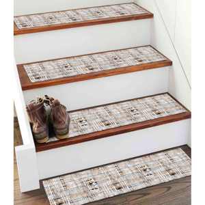 Alfombra beige boho estampada, alfombra moderna para escaleras en tonos suaves, gobelino - Product Image 1